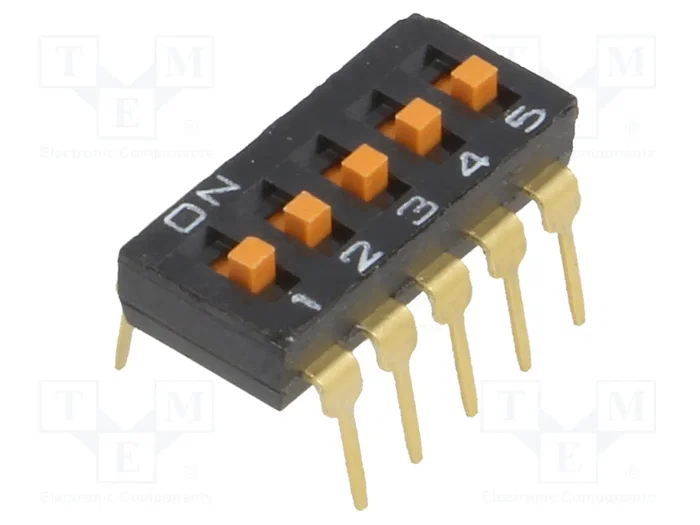 Aratas (Formerly Omron Components) A6T-5104 DIP-SWITCH de 5 secciones Aratas (Formerly Omron Components) A6T-5104 DIP-SWITCH de 5 secciones