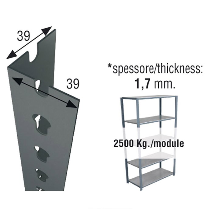 Simon Rack Perfil Sclick para Estantería 2000mm Gris Metálico