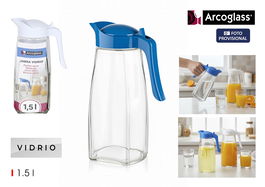 Arcoglass Jarra de Vidrio 1.5L - 8.8 cm Ancho x 15.5 cm Largo x 26.3 cm Alto (12 Unidades)
