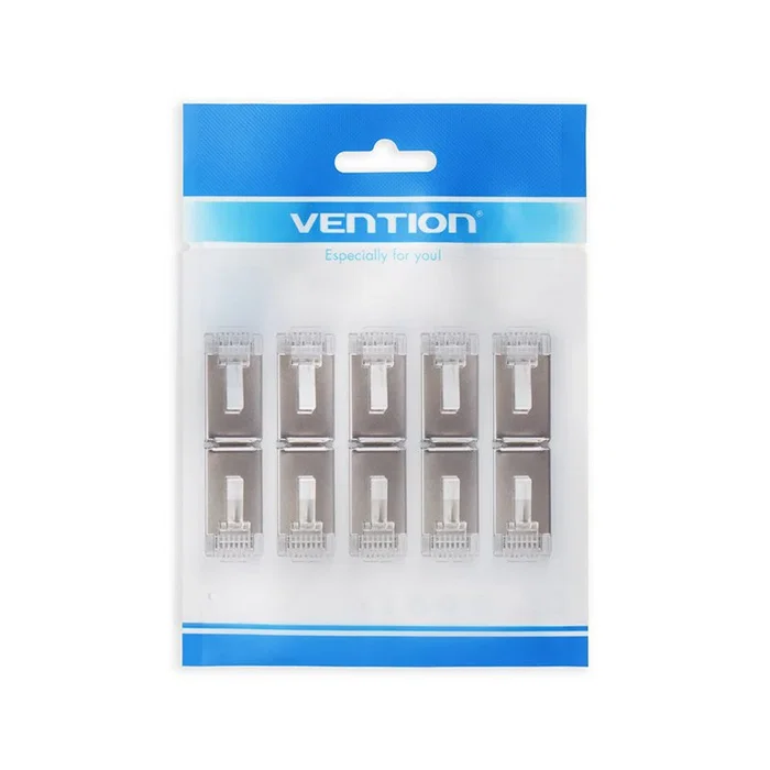 Vention IDCR0-100 Conector RJ-45 Cat.6 FTP, Macho Derecho, Metal y PC, Color Plata Transparente, 100 Unidades
