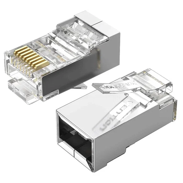 Vention IDCR0-100 Conector RJ-45 Cat.6 FTP, Macho Derecho, Metal y PC, Color Plata Transparente, 100 Unidades