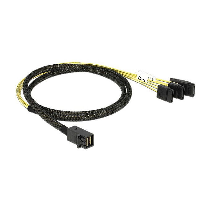 DeLOCK Cable Adaptador Mini SAS HD SFF-8643 a 4x SATA 7 Pin, 1 Metro, Negro/Plata, 83393
