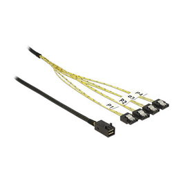 DeLOCK Cable Adaptador Mini SAS HD SFF-8643 a 4x SATA 7 Pin, 1 Metro, Negro/Plata, 83393