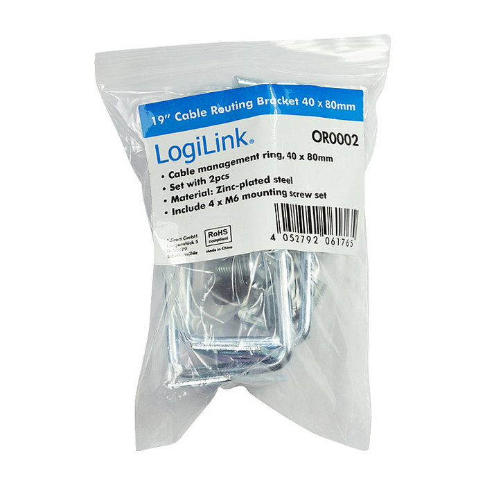 LogiLink Set de 2 soportes de gestión de cables de 19 pulgadas, acero, 40 x 80 mm