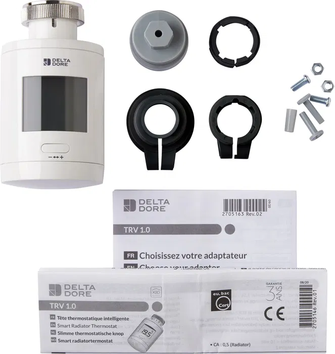 Delta Dore TRV 1.0 Adapt - Cabezal Termostático con Adaptadores - Calefacción Conectada, Programación y Control por Voz