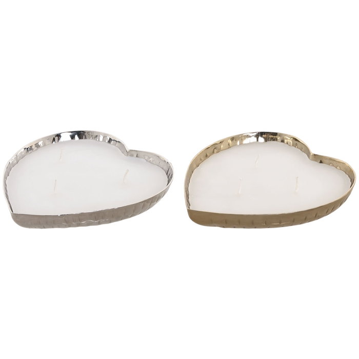 DKD Home Decor Vela de Cera con Forma de Corazón, Pack de 2, Dorado y Plateado