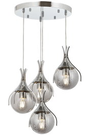 Opviq Lámpara de Araña AV-1766-4KT Moderna Contemporánea Metal Cristal Cromo 100cm Largo 40cm Diámetro 4xE27 Cromado Elegante Sofisticada