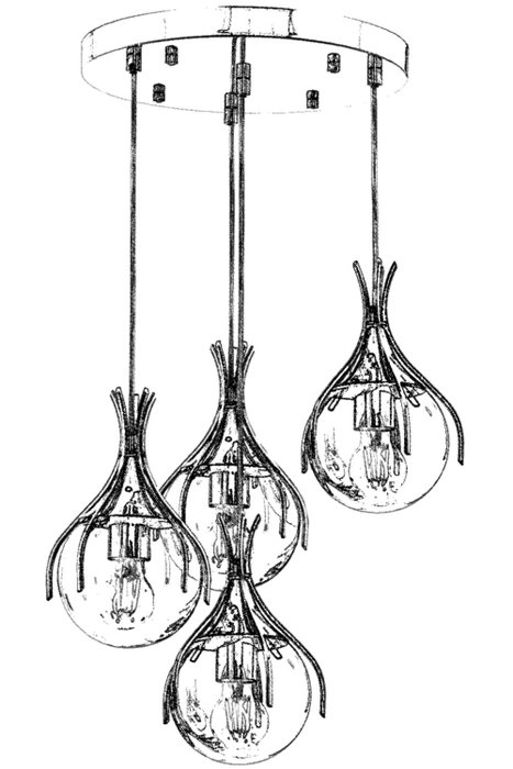 Opviq Lámpara de Araña AV-1766-4KT Moderna Contemporánea Metal Cristal Cromo 100cm Largo 40cm Diámetro 4xE27 Cromado Elegante Sofisticada