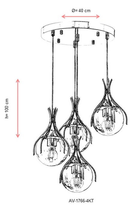Opviq Lámpara de Araña AV-1766-4KT Moderna Contemporánea Metal Cristal Cromo 100cm Largo 40cm Diámetro 4xE27 Cromado Elegante Sofisticada