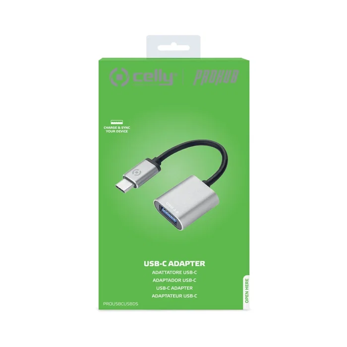Celly Adaptador USB-C Macho a USB 3.0 / USB-A Hembra, USB 3.2 Gen 1, Color Plata, Material Metal - PROUSBCUSBDS