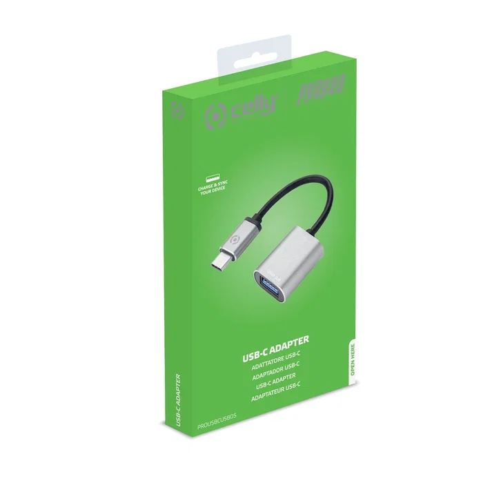 Celly Adaptador USB-C Macho a USB 3.0 / USB-A Hembra, USB 3.2 Gen 1, Color Plata, Material Metal - PROUSBCUSBDS