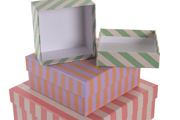 DKD Home Decor Set de 3 Cajas de Cartón Multicolor Bella Vita