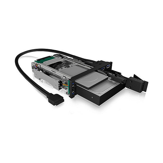 ICY BOX IB-174SSK-U Bandeja para Discos Duros SATA/SAS, 1x 2.5" + 1x 3.5" a 2x SATA, para Bahía de 5.25", Hot-Swap, Aluminio Negro