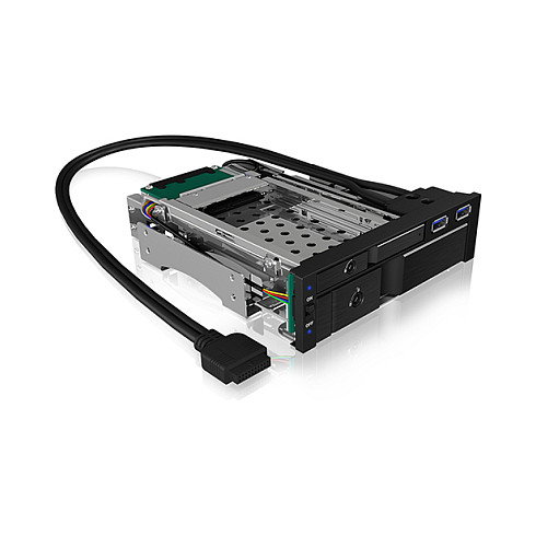 ICY BOX IB-174SSK-U Bandeja para Discos Duros SATA/SAS, 1x 2.5" + 1x 3.5" a 2x SATA, para Bahía de 5.25", Hot-Swap, Aluminio Negro