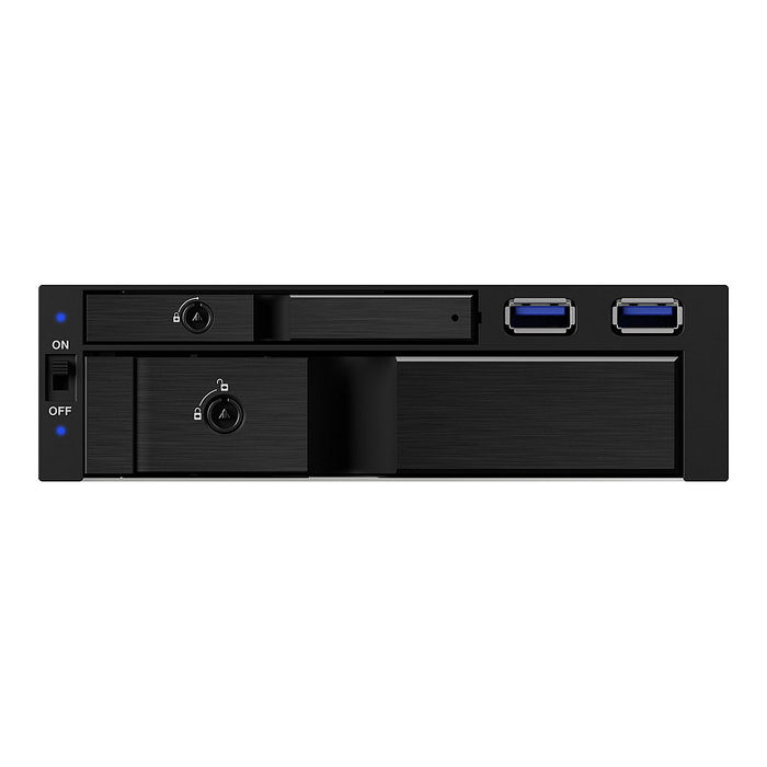 ICY BOX IB-174SSK-U Bandeja para Discos Duros SATA/SAS, 1x 2.5" + 1x 3.5" a 2x SATA, para Bahía de 5.25", Hot-Swap, Aluminio Negro
