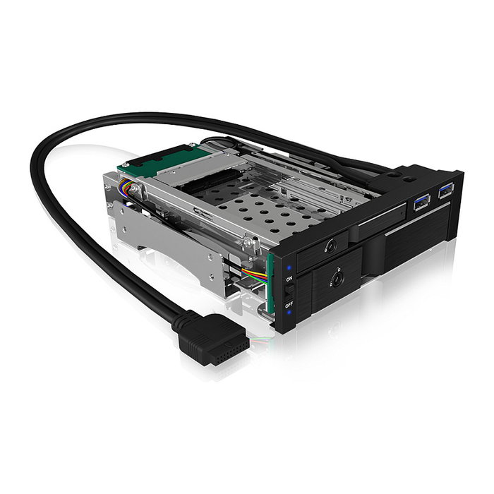 ICY BOX IB-174SSK-U Bandeja para Discos Duros SATA/SAS, 1x 2.5" + 1x 3.5" a 2x SATA, para Bahía de 5.25", Hot-Swap, Aluminio Negro