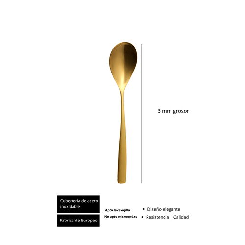 SUMMA Cuchara Mesa Sinxelo Satin Oro 200 mm - Cubiertos de Acero Inoxidable 18/8 con Acabado PVD (Set de 12)