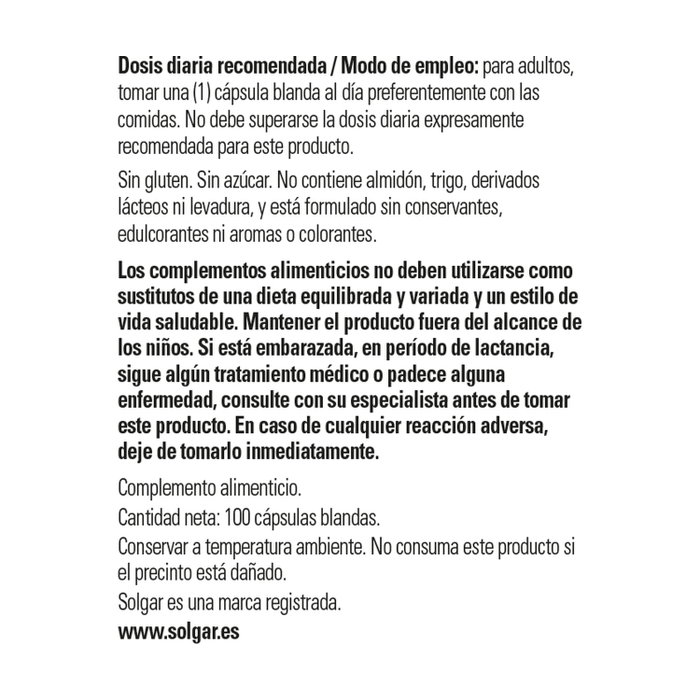 Solgar Vitamina E 400 UI 100 Cápsulas Blandas