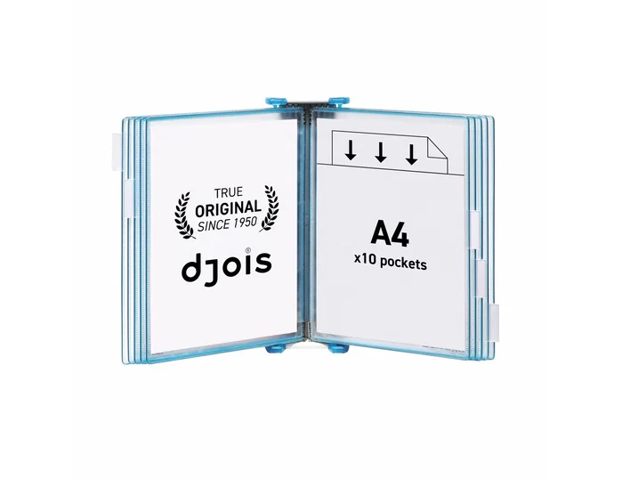 Djois Portacatalogo de pared con 10 fundas DIN A4 azul