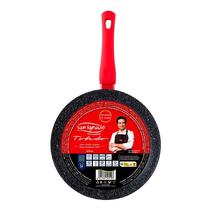 San Ignacio Sartén Toledo Ø26 cm Aluminio Forjado Inducción Antiadherente Mango Rojo
