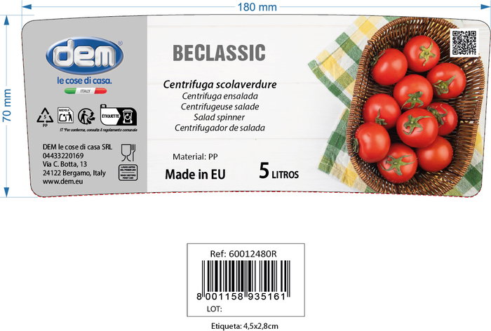 Dem Centrifugadora de ensalada Beclassic 5L Dem Centrifugadora de ensalada Beclassic 5L