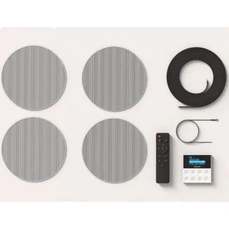 Fonestar KS-WALL-4 Kit de Sonido de Pared con Amplificador y 4 Altavoces de Techo, Bluetooth, USB, FM, para Comercios y Hogar