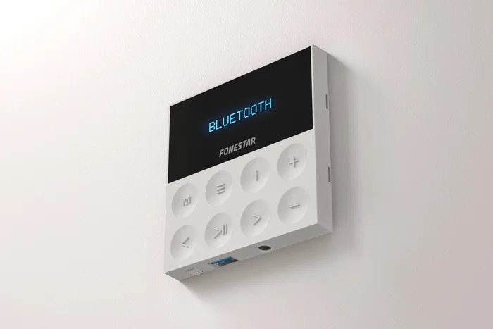 Fonestar KS-WALL-4 Kit Sistema de Audio para Techo/Casa, Minicadena Amplificador de Pared Estéreo 50W, 4 Altavoces, Bluetooth, USB, FM, Aux, Control Remoto, Negro/Gris/Blanco