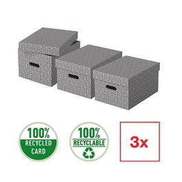 Esselte Pack de 3 cajas de almacenamiento de cartón gris 255x200x150mm