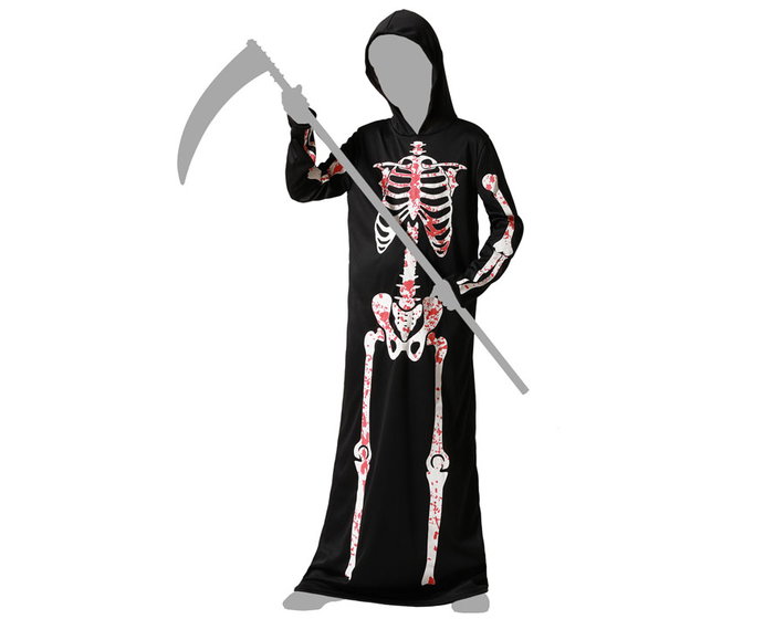Disfraz de Halloween Esqueleto Infantil Unisex 3-4 Años con Manchas de Sangre y Capucha - Negro