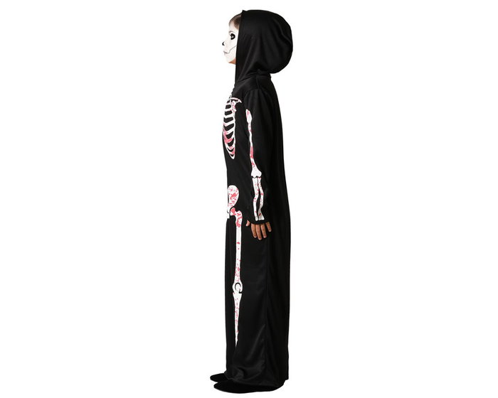 Disfraz de Halloween Esqueleto Infantil Unisex 3-4 Años con Manchas de Sangre y Capucha - Negro
