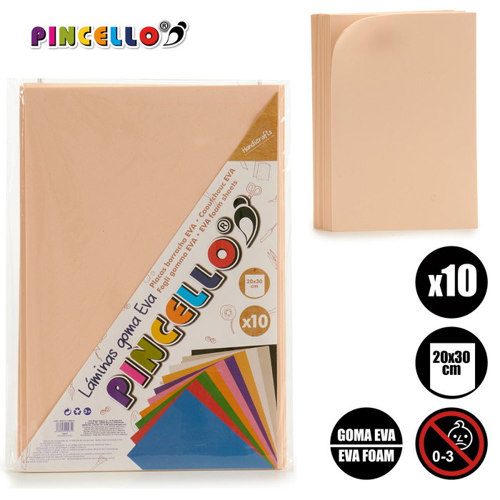 Pincello Juego 10 Laminas Goma Eva Carne 20 cm x 30 cm (Set de 24)