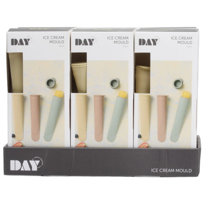 Day Juego de 3 Moldes para Helado de Silicona, 80 ml Cada Uno, Arena Natural, Verde Musgo, Amarillo Arena
