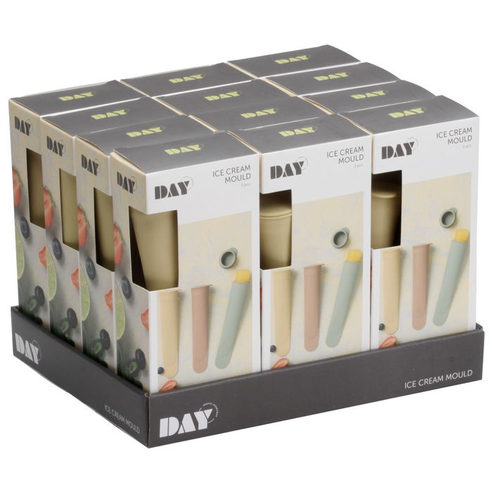 Day Juego de 3 Moldes para Helado de Silicona, 80 ml Cada Uno, Arena Natural, Verde Musgo, Amarillo Arena