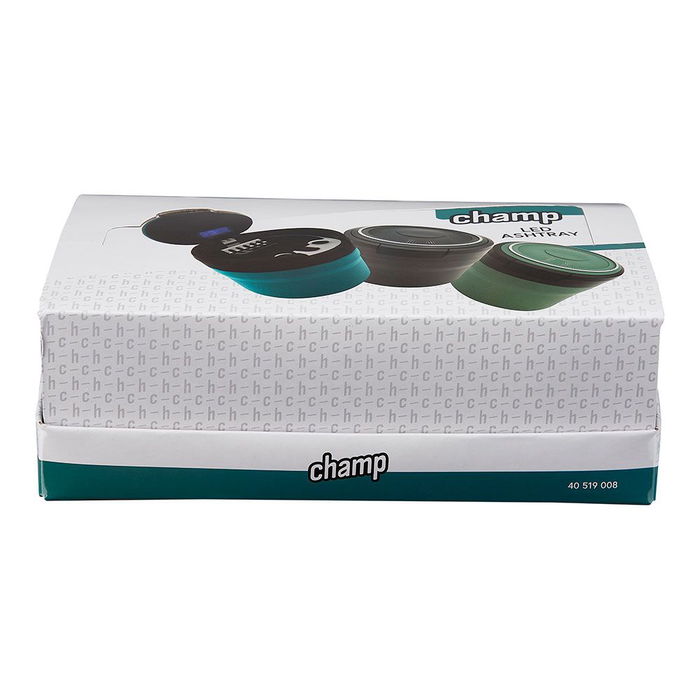 Champ - Cenicero Redondo con LED y Tapa, Colores Surtidos, Ø8 x 7 cm, Expositor 6 Unidades Champ - Cenicero Redondo con LED y Tapa, Colores Surtidos, Ø8 x 7 cm, Expositor 6 Unidades