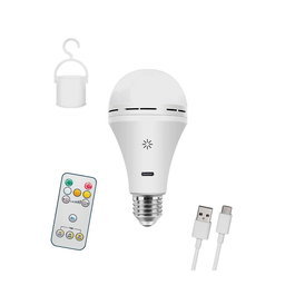 Cristalrecord Bombilla LED Recargable USB E27 6W 500LM 3CCT (3000K-4000K-6000K) Dimmable, Autonomía 10H, Incluye Mando a Distancia y Cable USB-C, Color Blanco