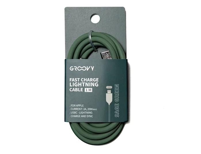 GROOVY Cable USB-C a USB-C de 1 m, 2,0 A, Verde salvia