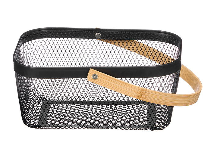 KINVARA Cesta Rectangular Negra con Asa de Bambú KINVARA Cesta Rectangular Negra con Asa de Bambú