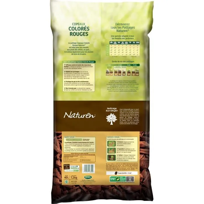 Naturen Virutas de Color Rojo - 40L, Acolchado Natural para Jardinería, Retiene Humedad y Protege Cultivos