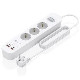 Aisens Regleta con Interruptor ASPS-2A2C10-W, 3 Tomas Schuko, Cargador USB-C 20W PD3.0 QC3.0 (2x USB-C, 2x USB-A), Cable 1.4m, Protección Infantil, Blanco