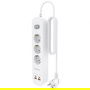 Aisens Regleta con Interruptor ASPS-2A2C10-W, 3 Tomas Schuko, Cargador USB-C 20W PD3.0 QC3.0 (2x USB-C, 2x USB-A), Cable 1.4m, Protección Infantil, Blanco