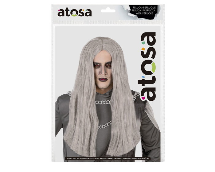 Peluca Larga Gris de 60 cm para Personajes Sobrenaturales