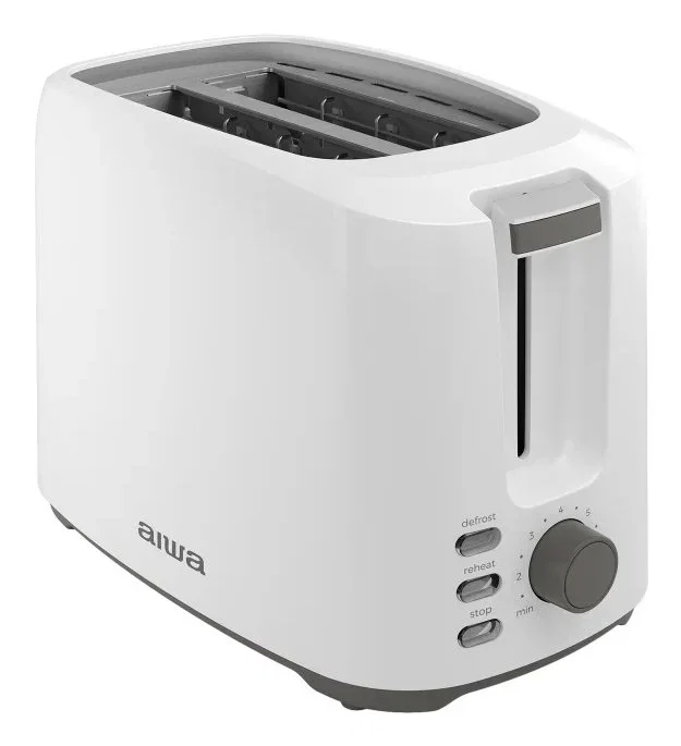 Aiwa ASATAN Tostadora 2 Ranuras 750W con 7 Niveles, Función Descongelar/Recalentar y Bandeja para Migas Extraíble, Acero Inoxidable y Blanco