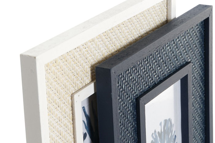 DKD Home Decor Set de 4 Marcos para Fotos 13x18 MDF Azul Marino y Blanco