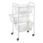Metaltex San Diego - Carrito Auxiliar Multiusos de Metal con 3 Cestos Extraíbles, 4 Ruedas, Color Blanco, 30 x 38 x 68 cm