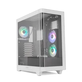 NOX Hummer ETHER Caja de PC Gaming Midi Tower ATX, Panel Lateral de Cristal Templado Curvo Negro y Blanco, con 3 Ventiladores ARGB PWM Preinstalados