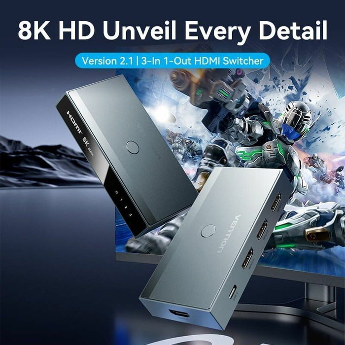 Vention AKRH0 Switch Conmutador 8K HDMI 2.1 con 3x HDMI Hembra y 1x USB Tipo-C DP Vention AKRH0 Switch Conmutador 8K HDMI 2.1 con 3x HDMI Hembra y 1x USB Tipo-C DP