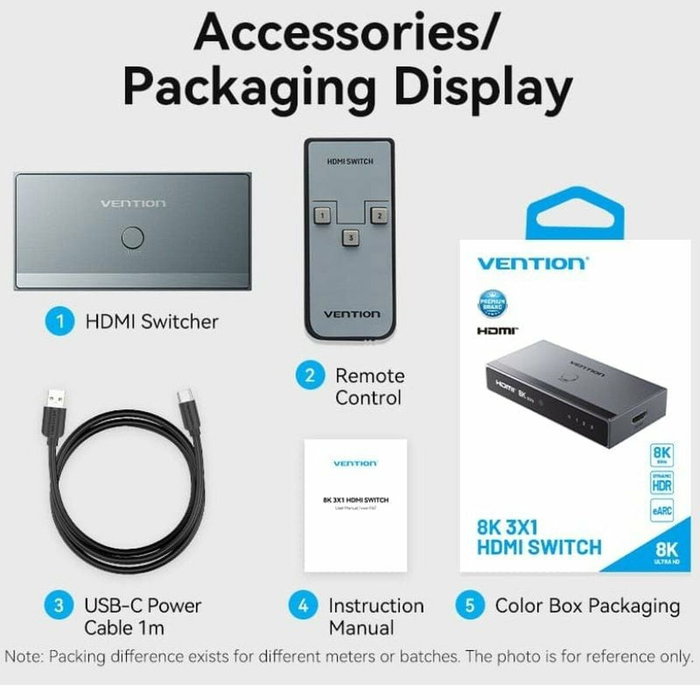 Vention AKRH0 Switch Conmutador 8K HDMI 2.1 con 3x HDMI Hembra y 1x USB Tipo-C DP Vention AKRH0 Switch Conmutador 8K HDMI 2.1 con 3x HDMI Hembra y 1x USB Tipo-C DP