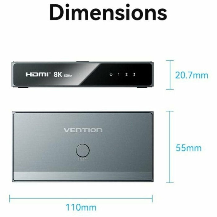 Vention AKRH0 Switch Conmutador 8K HDMI 2.1 con 3x HDMI Hembra y 1x USB Tipo-C DP Vention AKRH0 Switch Conmutador 8K HDMI 2.1 con 3x HDMI Hembra y 1x USB Tipo-C DP