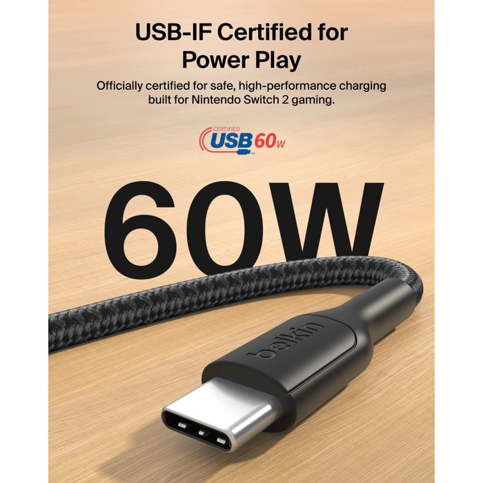 Belkin Cable USB-C a USB-C Trenzado 60W Negro 2m