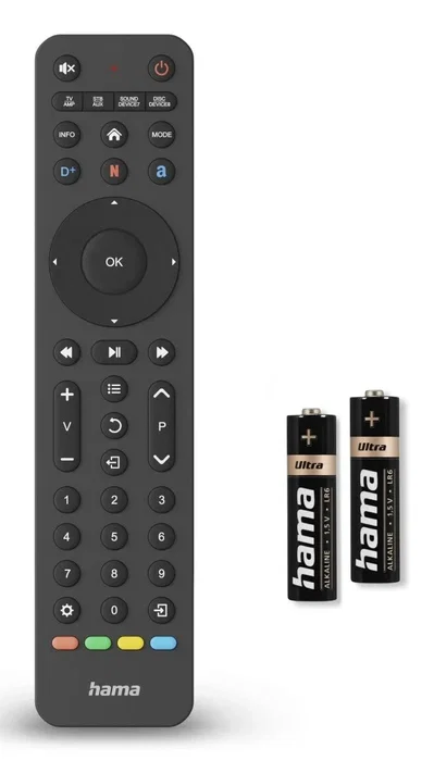 Hama Mando a Distancia Universal IR Inalámbrico para TV, 8 en 1 con Botón de Aplicaciones, Negro, 43 Botones, 00221055